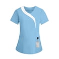 thumbnail image 5 of Babysbule Women's Color Block V-Neck Short Sleeve Scrub Top, Stretch Polyester Blend Caregiver Uniform with Pockets for Medical and Daily Wear, 5 of 8