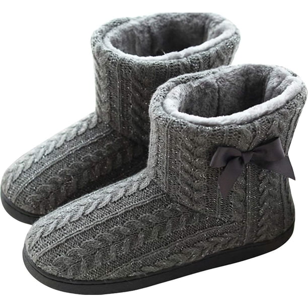 Pantuflas para mujer, pantuflas cálidas con forro de felpa, suela sólida, botín de punto para casa peluda cálido para invierno Vhermosa LL-2293-1