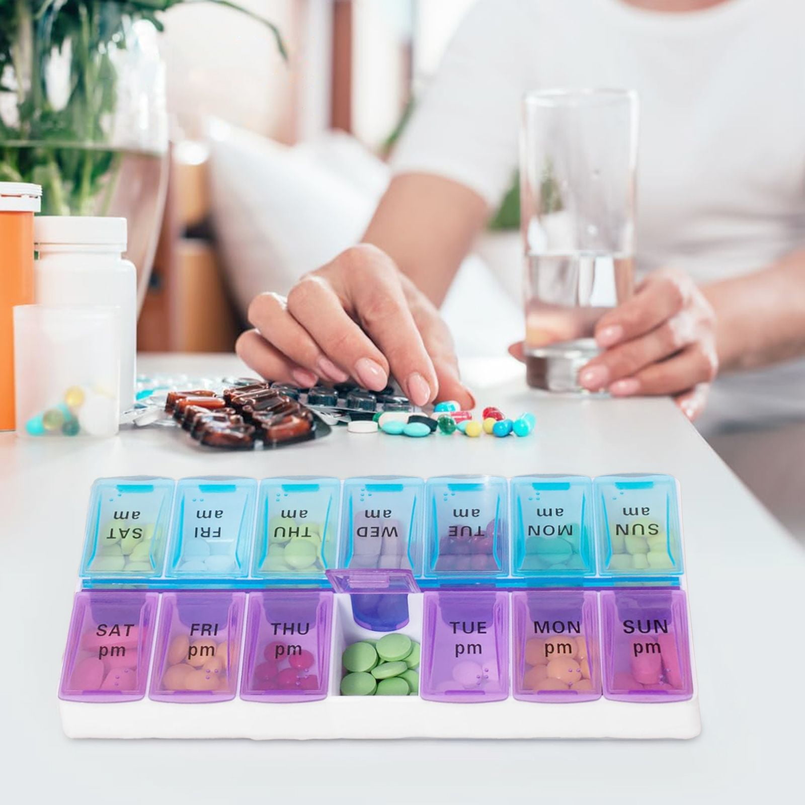 2PCs Weekly Pill Box Organizer 7 Day AMPM Organizer Case Medicine Removable Pill