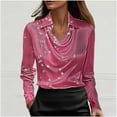 thumbnail image 2 of Womens Satin Printed Blouse Draped V Neck Long Sleeve Cozy Shirts Lapel Collar Comfy Soft Casual Tops (S, Multicolor), 2 of 5