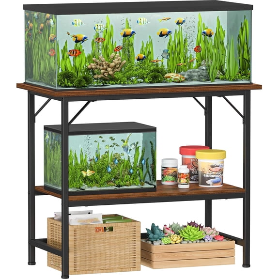 40 Gallon Fish Tank Stand, Heavy Duty Metal Aquarium Stand with Storage Shelves, 660LBS Capacity Double Aquarium Stand Holds 20-40 Gallon, Reptile Terrarium Stand for Home Office
