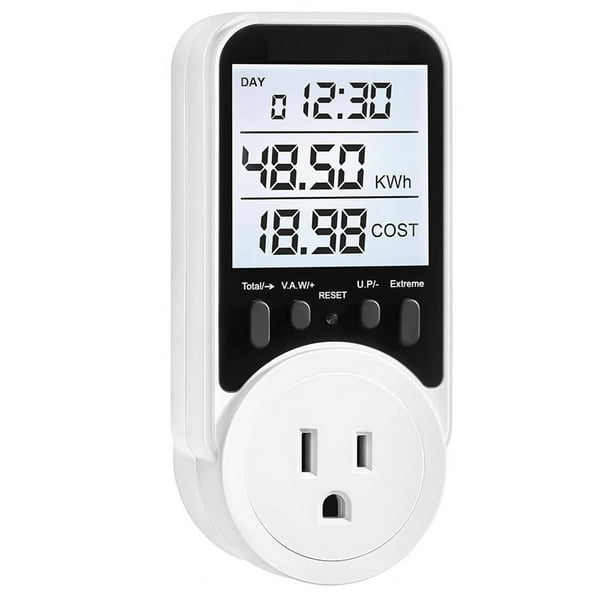 Medidor de vatios, medidor de potencia con toma de corriente enchufable, amplio rango, pantalla grande retroiluminada, monitor de consumo de electricidad con enchufe estadounidense