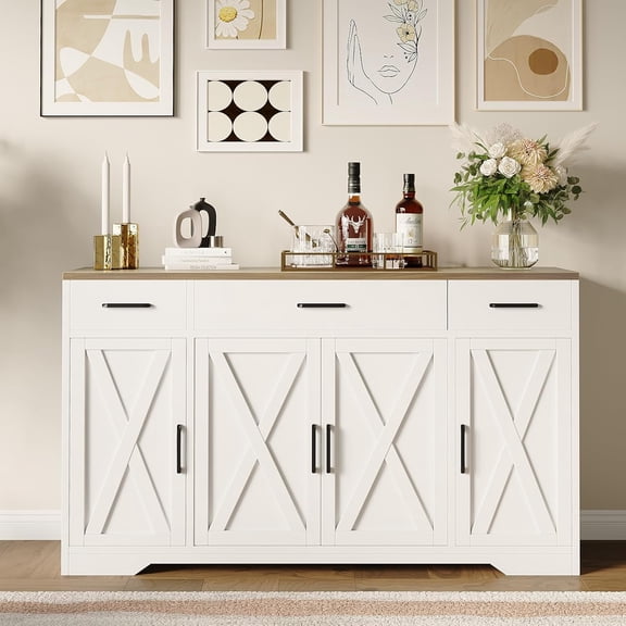 55" Buffet Sideboard Cabinet with Drawers&Doors,Farmhouse Kitchen Storage Cabinet Wood Coffee Bar Cabinet with Shelves for Kitchen, Dining Room, Entryway