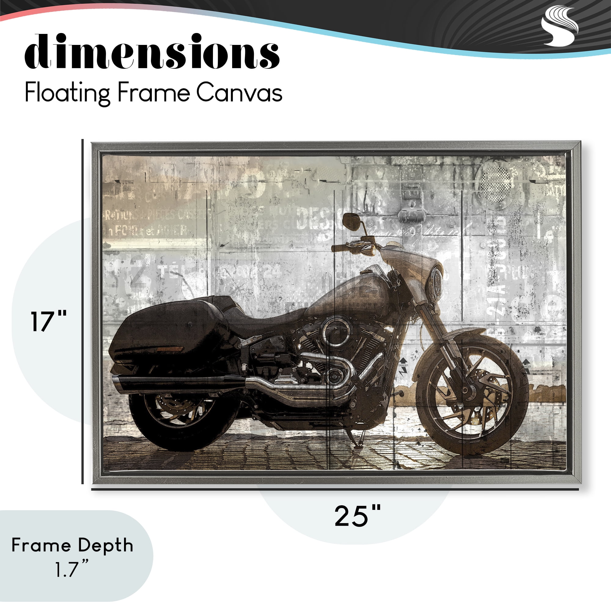 Stupell Industries Sunset Ride Motorcycle Gray Framed Floater Canvas Wall Art, design by Kim Allen