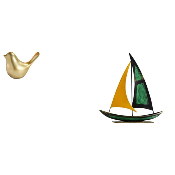 Figura de pájaros,Figura de pájaro dorado,decoración del hogar,estatua de animal,Figura de velero,Escultura de velero de hierro para decoración de oficina y hogar,Estatua de barco de
