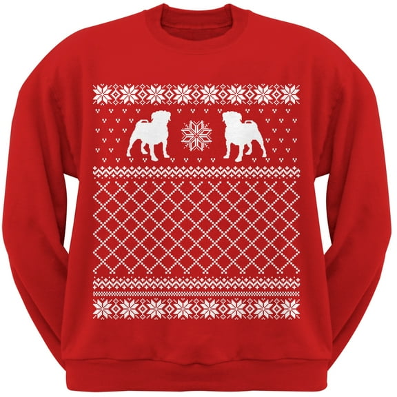 Pug Ugly Christmas Sweater Red Crew Neck Sweatshirt