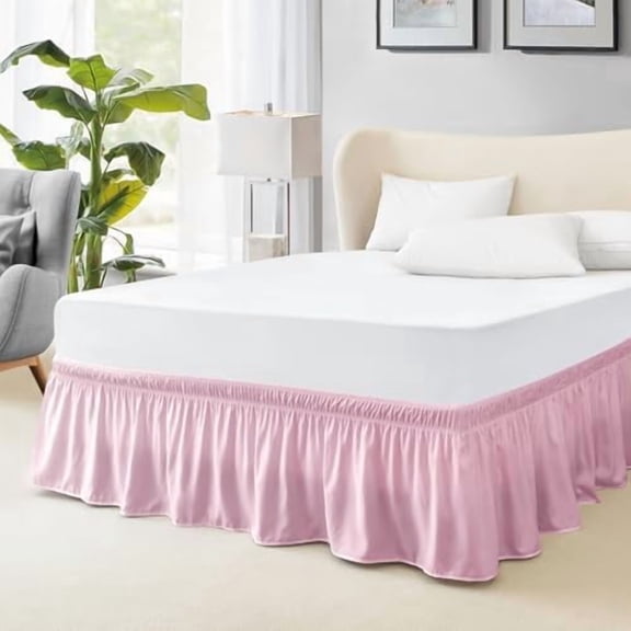 King Bed Skirt, Dust Ruffle for King Size Bed, Easy Fit with 22-Inch Tailored Drop, Elastic Wrap Around Bed Skirt King Size, Hotel Quality Bed Skirts for Adjustable Bed (Dusty Pink)