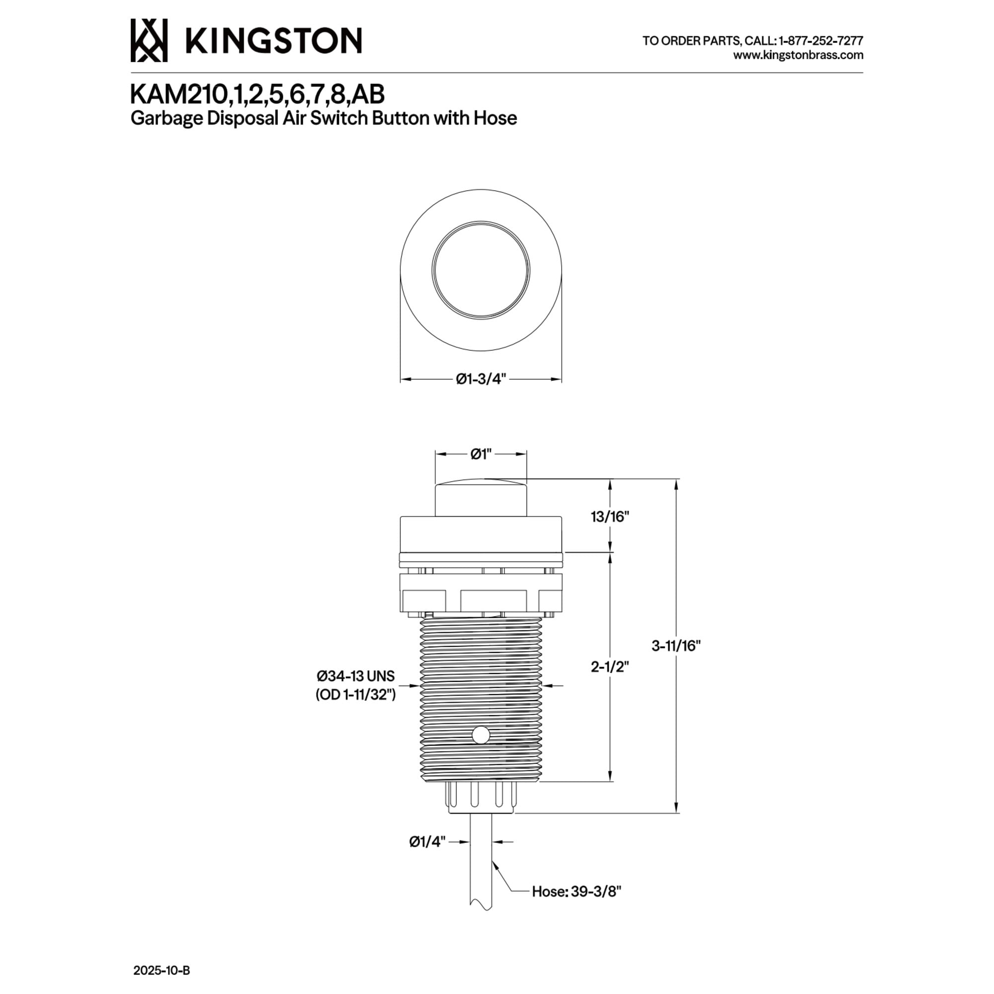 Kingston Brass KAM212 Trimscape Garbage Disposal Air Switch Button in Polished Brass