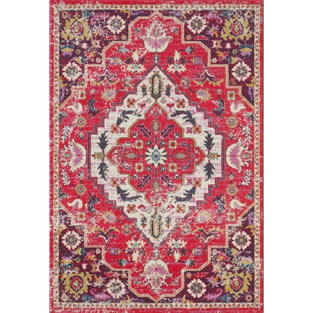 4x6' 2 Ply Polyester - Abani Vintage Pattern Plush Large Area Rug 8x10, 5x7, 4x6, Fuchsia & Ivory