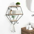 thumbnail image 4 of HONEIER 3 Tier Wall Shelves with Hook, Pentagon Wall Mounted Floating Shelves, Metal Bracket and Wood Decorative Storage Shelf for Living, Dining Room, Office, Bedrooms, 4 of 7
