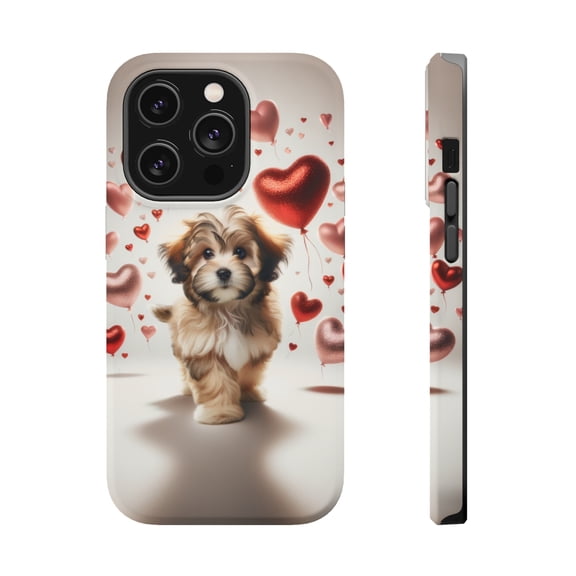 DistinctInk MagSafe Tough Case for Apple iPhone 15 Pro (6.1" Screen) - Valentine's Day Löwchen Puppy - Lightweight Grip