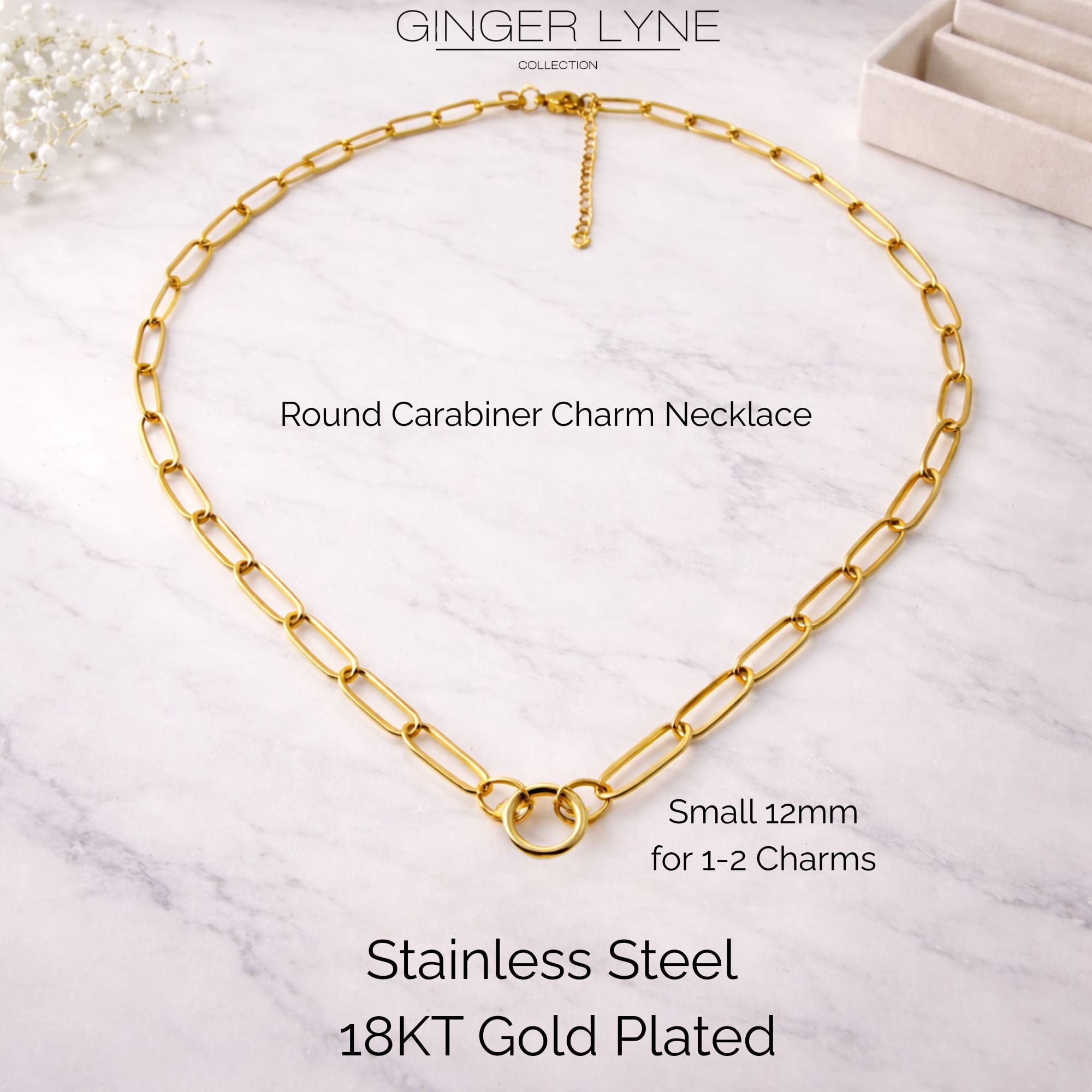Carabiner Charm Necklace for Women Paperclip Chain Round Carabiner Holder Stainless Steel by Ginger Lyne