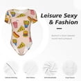 thumbnail image 4 of Bingfone Motif Pizza Hamburger Justaucorps à Col Rond pour Femmes, Justaucorps à Manches Courtes à Boutons-Pression, Adapté pour Fête, Sports, Usage Quotidien-Moyen, 4 of 7