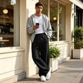 thumbnail image 5 of Men's Baggy Sweatpants Wide Leg Lounge Pants Drawstring Waist Loose Fit Jogging Trousers with Pockets Black S, 5 of 5