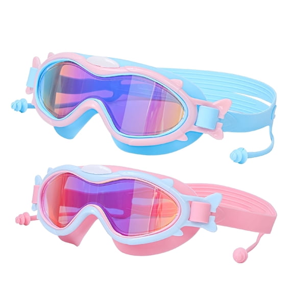 HBMYN Kids Swim Goggles for Age 3-15 Boys Girls, 2 Pack Swimming Goggles Anti Fog No Leaking Anti Fog Kids Goggles Design with Ear Nose Plug Kids Goggles for Swimming 4-7