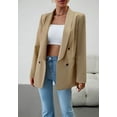 thumbnail image 3 of Solid Color Lapel Double Breasted Long Sleeve Blazer for Women Khaki Medium, 3 of 5