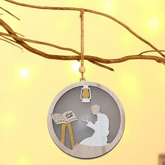 Binwennn Ornement Suspendu Lumineux de Noël en Bois Lune Unique pour Maison et Jardin