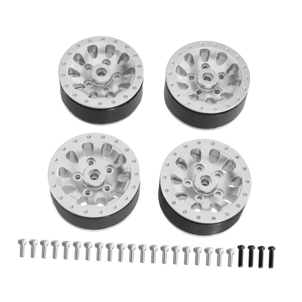 Juego de 4 ruedas para coche RC a escala 1/12 y 1/16 compatibles con MN82 LC79 plata