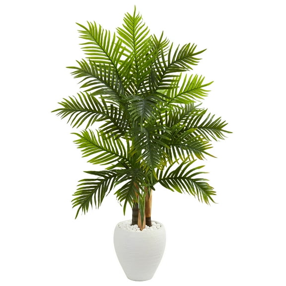 Nearly Natural 5' Areca Palm Artificial Tree in White Planter (Real Touch)