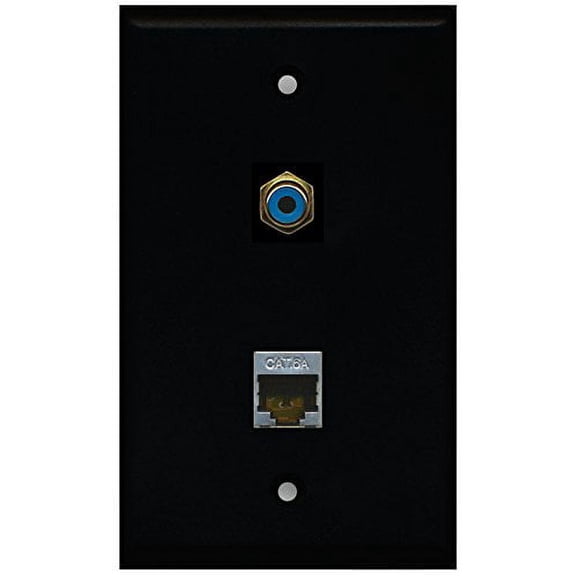 RiteAV - Black 1 Port RCA Blue 1 Port Cat6a Wall Plate