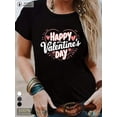 thumbnail image 1 of Camiseta informal negra con corazones rosas y rojos para mujer, manga corta, con estampado de corazones "Feliz Día de San Valentín"., 1 of 6