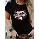 thumbnail image 1 of Camiseta informal negra con corazones rosas y rojos para mujer, manga corta, con estampado de corazones "Feliz Día de San Valentín"., 1 of 6