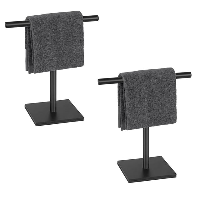 2X Soporte para Toallas de Mano para Tocador de BañO, Toallero de Pie de Acero Inoxidable, Barra para Toallas para BañO, Negro
