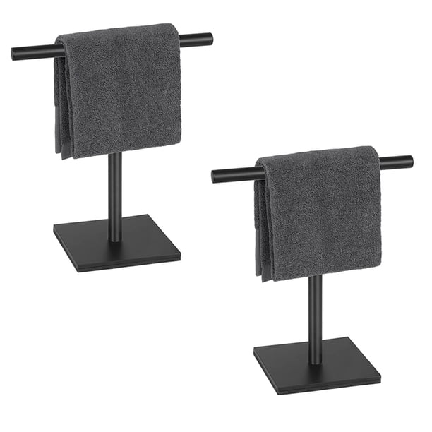 2X Soporte para Toallas de Mano para Tocador de BañO, Toallero de Pie de Acero Inoxidable, Barra para Toallas para BañO, Negro