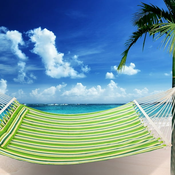 Stylish Printing Style Hammock Beach Swing Double Beds For Outdoor Camping Travel Green Com Stylish Printing Style Hammock Beach, Outdoor Beach Bed