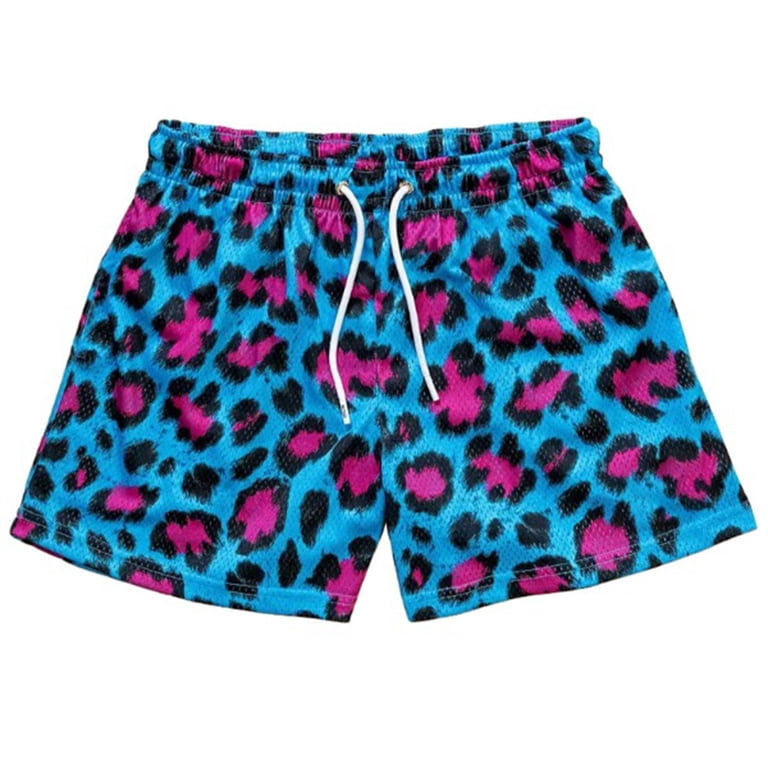 Youmylove Mens Shorts Versatile Men's Leopard Print Mesh Pants