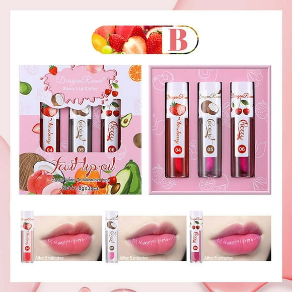 LAKUB Makeup Deals of the Day Clearance Warm Lip Oil Moisturizes Discolored Lip Glaze Discolored Lip Essence Oil Lip Fruit,1.8ml*3