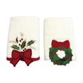 thumbnail image 2 of ​Christmas Hand Towels Set of 2 - White Embroidered Wreath Bow Cotton Towels for Kitchen Bath Holiday Decor Gift​​ White, 2 of 6