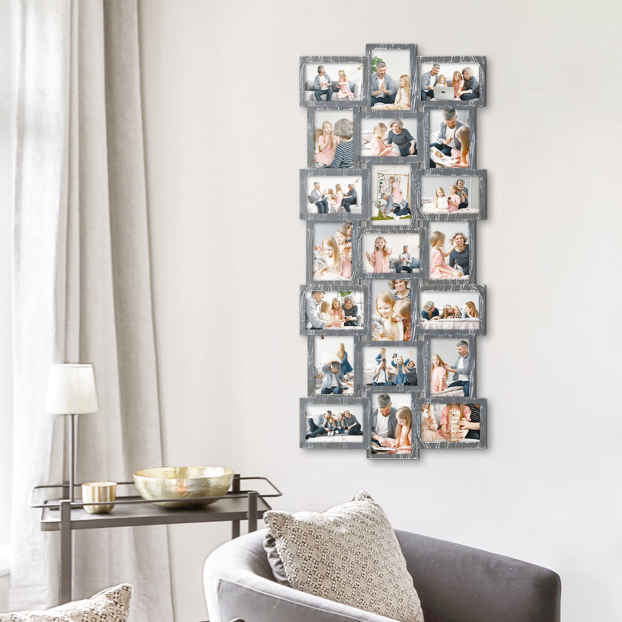 Classic 21 Openings Multiple Photo Frame Family Collage Picture Frames 6x4 Gray For Wall