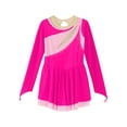 thumbnail image 3 of Zaldita Girls Long Sleeve Color Block Ballet Ice Skating Dress Sheer Mesh Ruffle Hem Dress Ballroom Hot Pink 10, 3 of 7