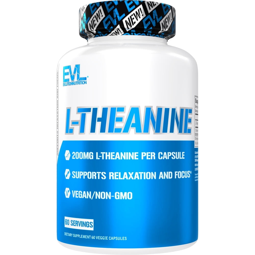 L Theanine 200mg Capsules for Focus and Relaxation - Evlution Nutrition L-Theanine 200mg Nootropic Supplement for Attention Energy and Focus - Daytime Mood Support and Nootropic Focus Supplement