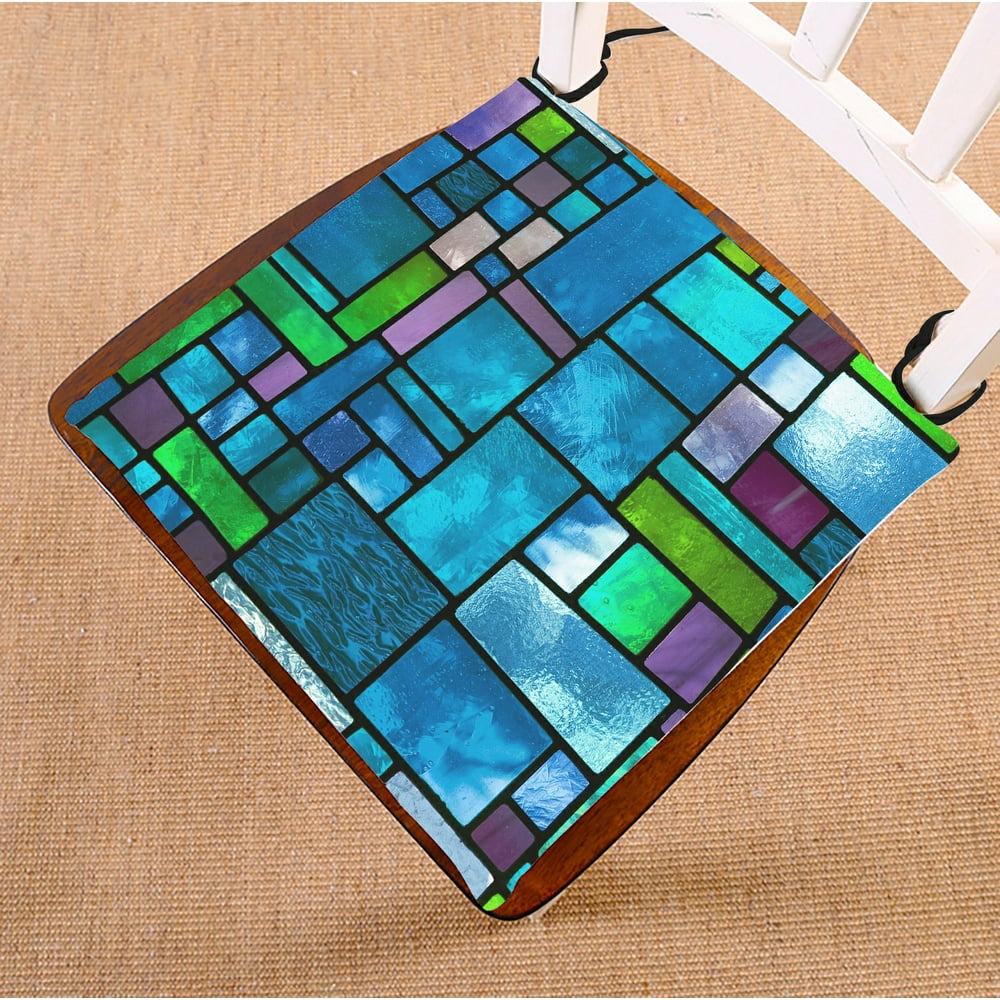 ABPHQTO Multicolored Stained Glass Window Irregular Block Chair Pad