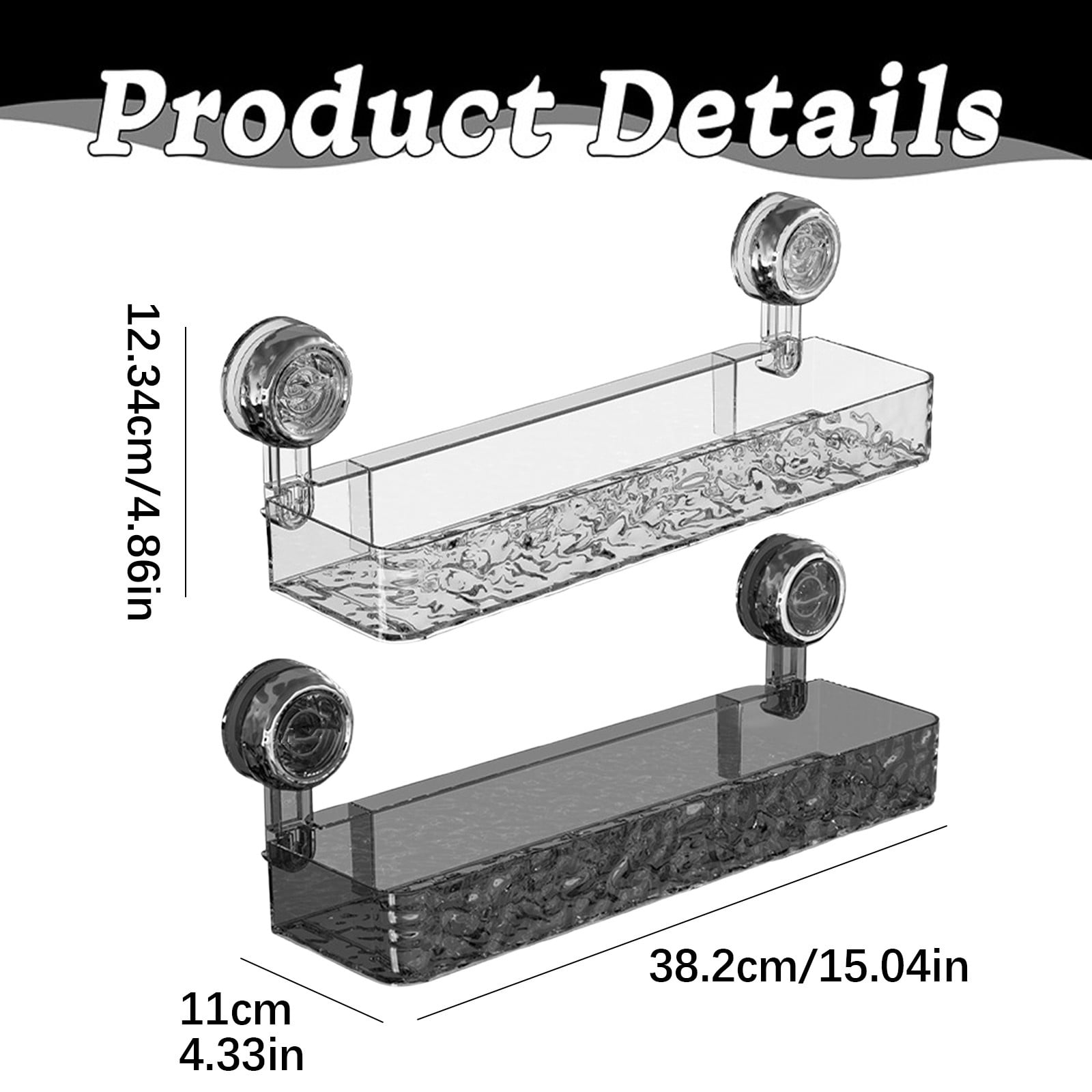 FXMLRLK Corrugated Suction Cup Storage Holder, Heavy Duty Corner Shower Caddy Large Organizer Bathroom Shelf Acrylic Shower Tray Shelves Shower Wall Shelf Bath Basket Rack, Clear