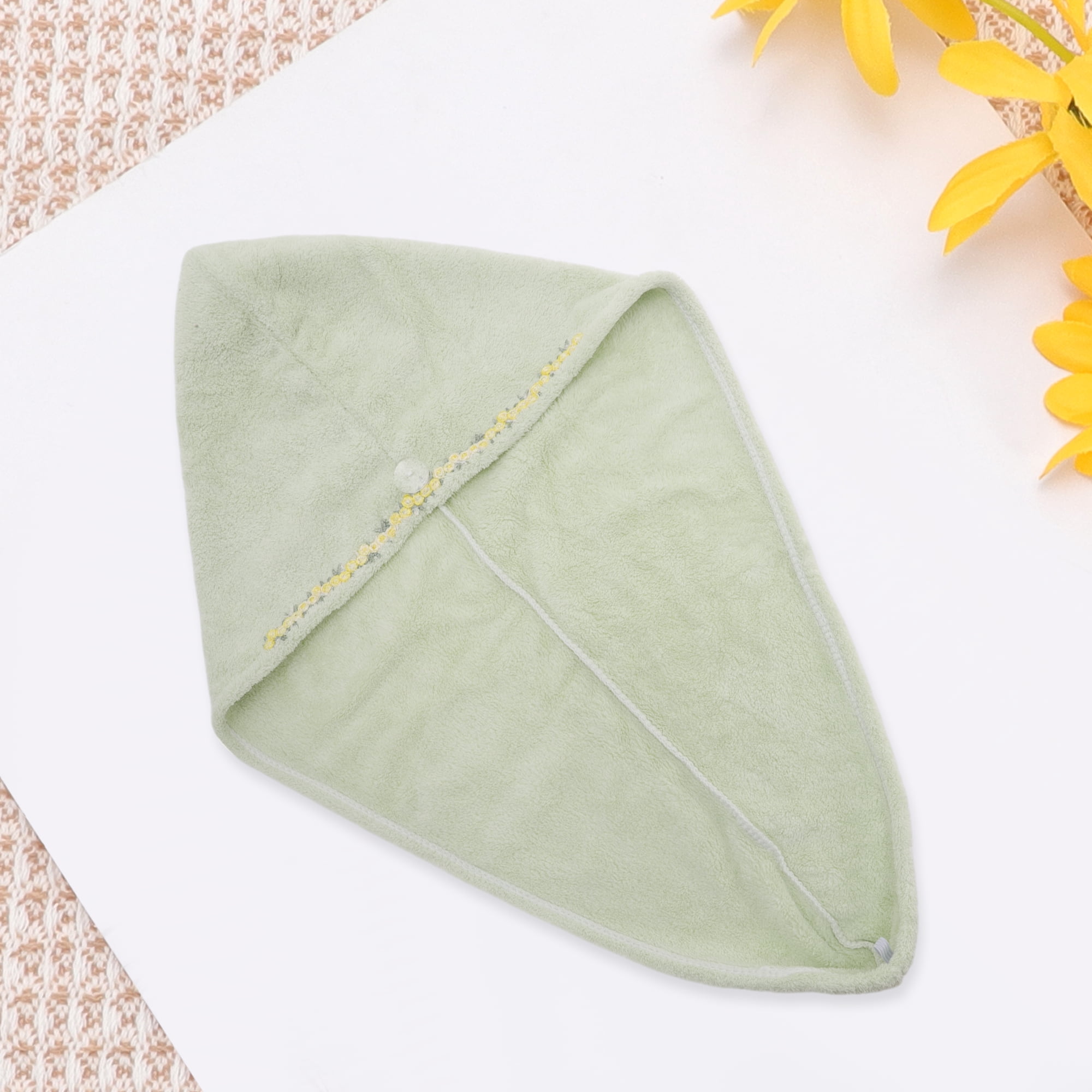 Unique Bargains 1pc Water-absorbent Floral Pattern Hair Towel 26.38"x 10.24" Green