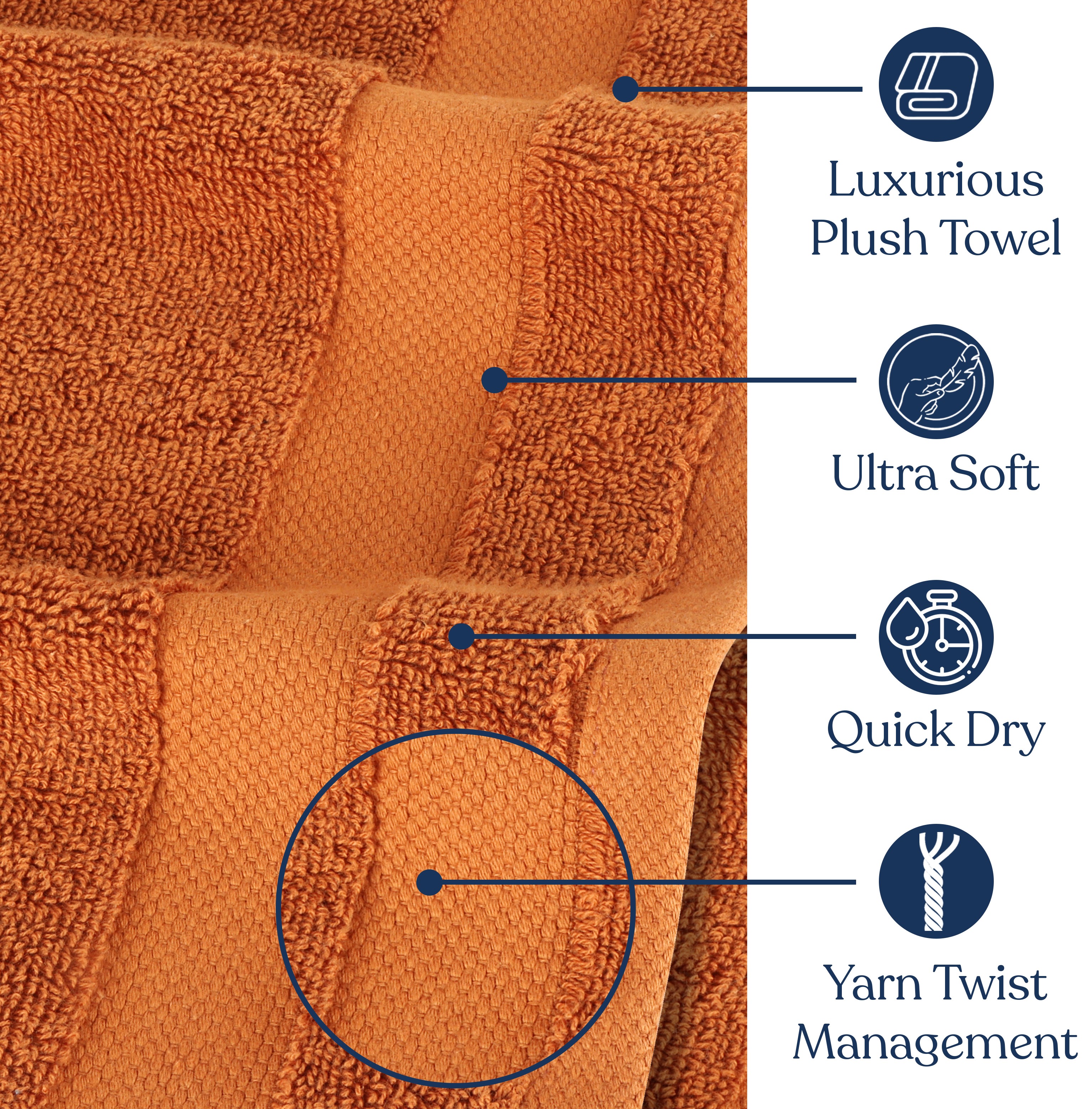 Delara 10-Piece Organic Cotton Towel Set 650 GSM Luxury Plush Quick Dry Ultra-Absorbent Gots & Oeko-tex Certified Burnt Caramel