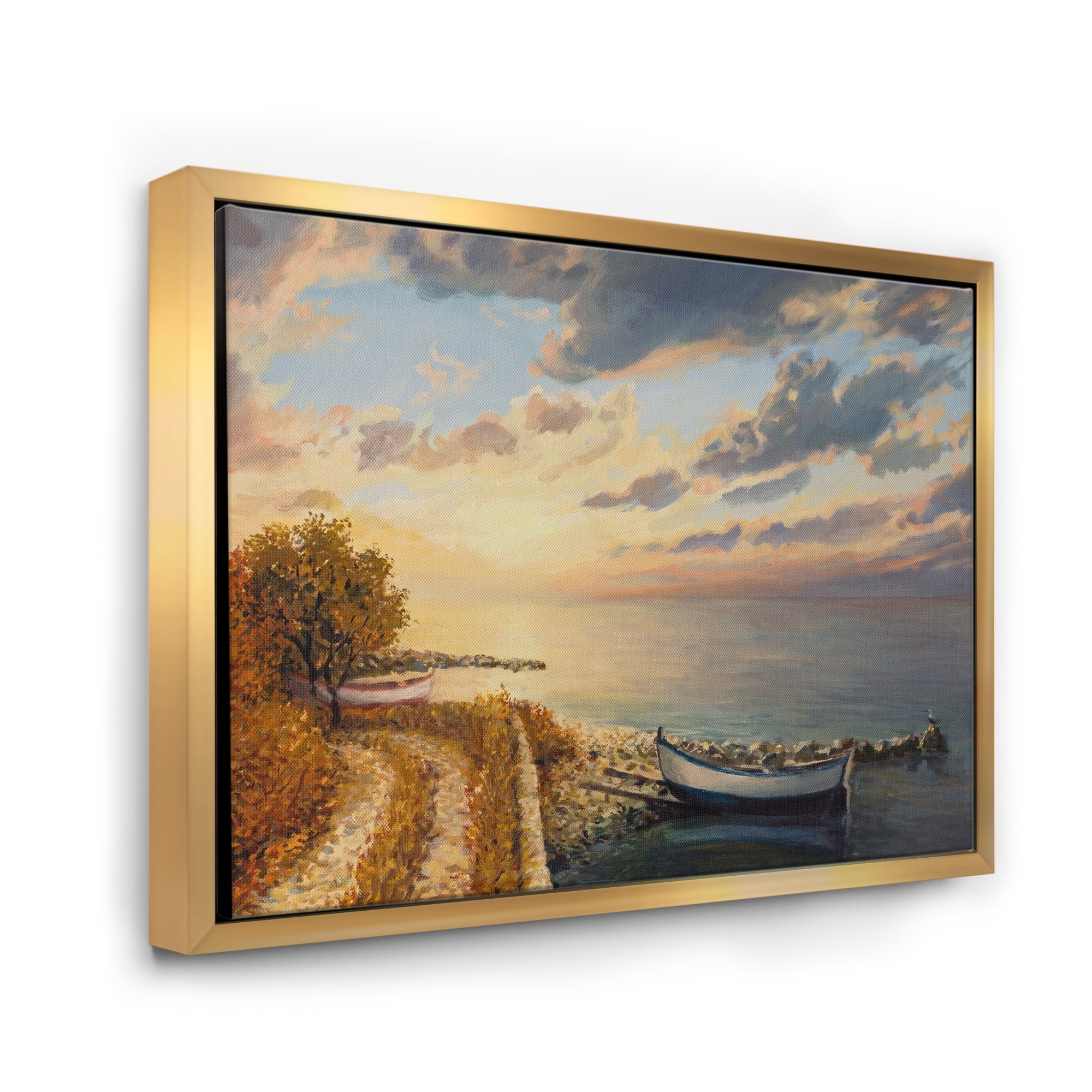 Designart 'Romantic Morning By The Sea' Nautical & Coastal Framed Canvas Wall Art Print