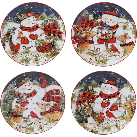 Certified International Magic of Christmas Snowman 9" Salad/Dessert Plates, Multicolored, Medium, Set of