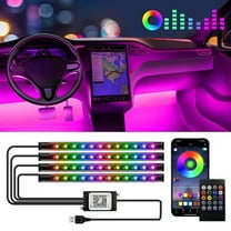Genreen 4-Pack USB Car LED Strip Lights - 16 million color, 36 LED Multicolor Interior Lights with Smart App Control Car LED Lights& Music Sync for Cars, SUVs, Trucks, Auto Décor