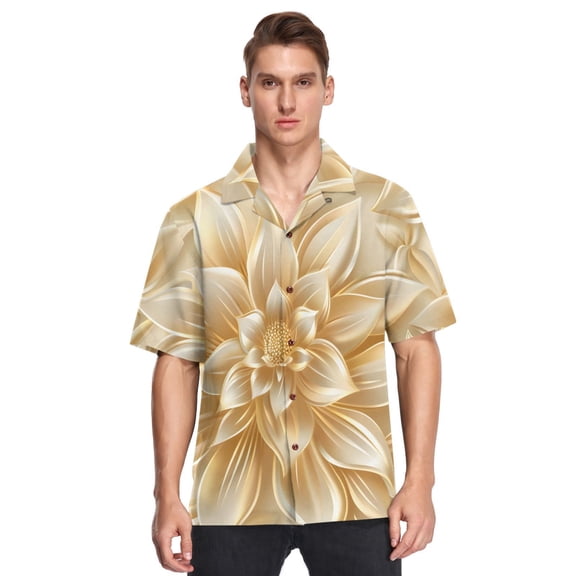 Gold Flowers Men's Hawaiian Wrinkle Free Button Down Short Sleeve Shirt Casual Shirts Beach Shirts