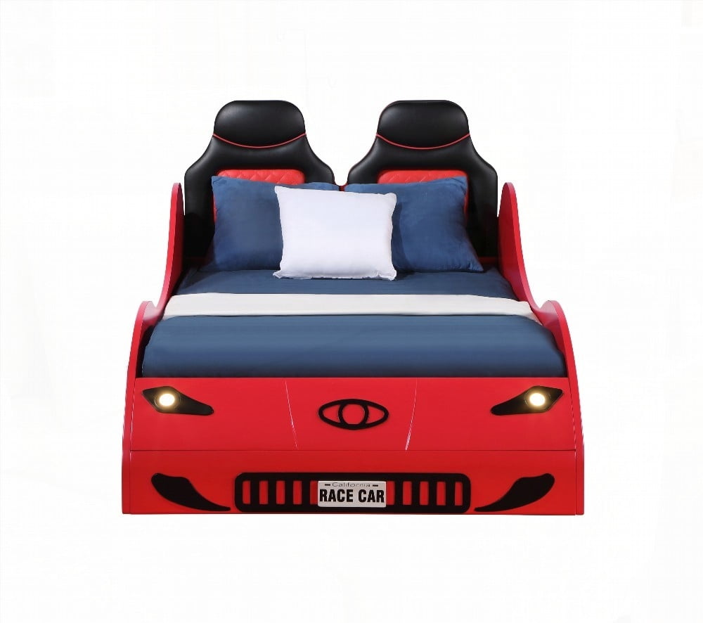Colen Red-Twin Car Bed: Stylish, Comfortable, Wheels & LED