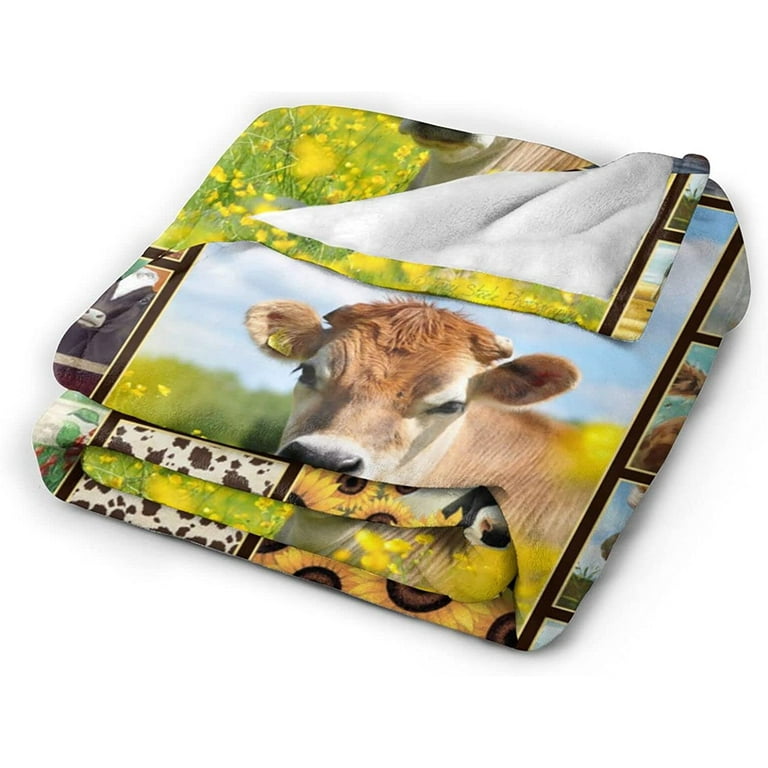Highland Cow Print Blanket Cute Rustic Farm Animal Cow and Flowers