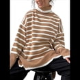 thumbnail image 3 of Suéter de Cuello Alto A Rayas para Mujer, Suéter Holgado Que Combina con Caqui M, 3 of 9