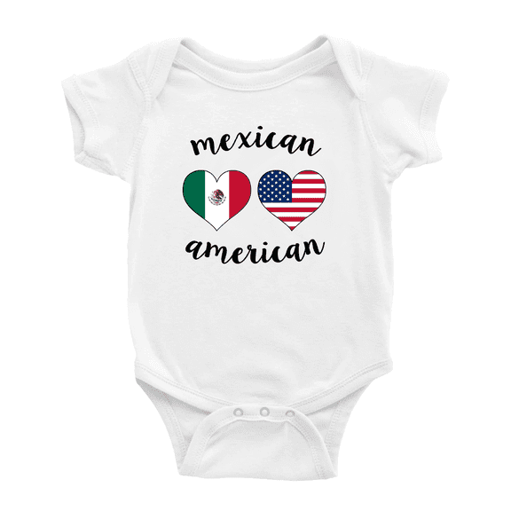 Mexican American Flag Two Hearts Cute Baby Clothes For Boy Girl (White, 0-3 Months)