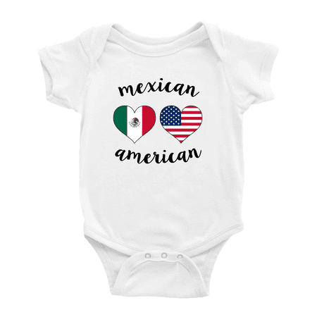 

Mexican American Flag Two Hearts Cute Baby Clothes For Boy Girl (White 3-6 Months)