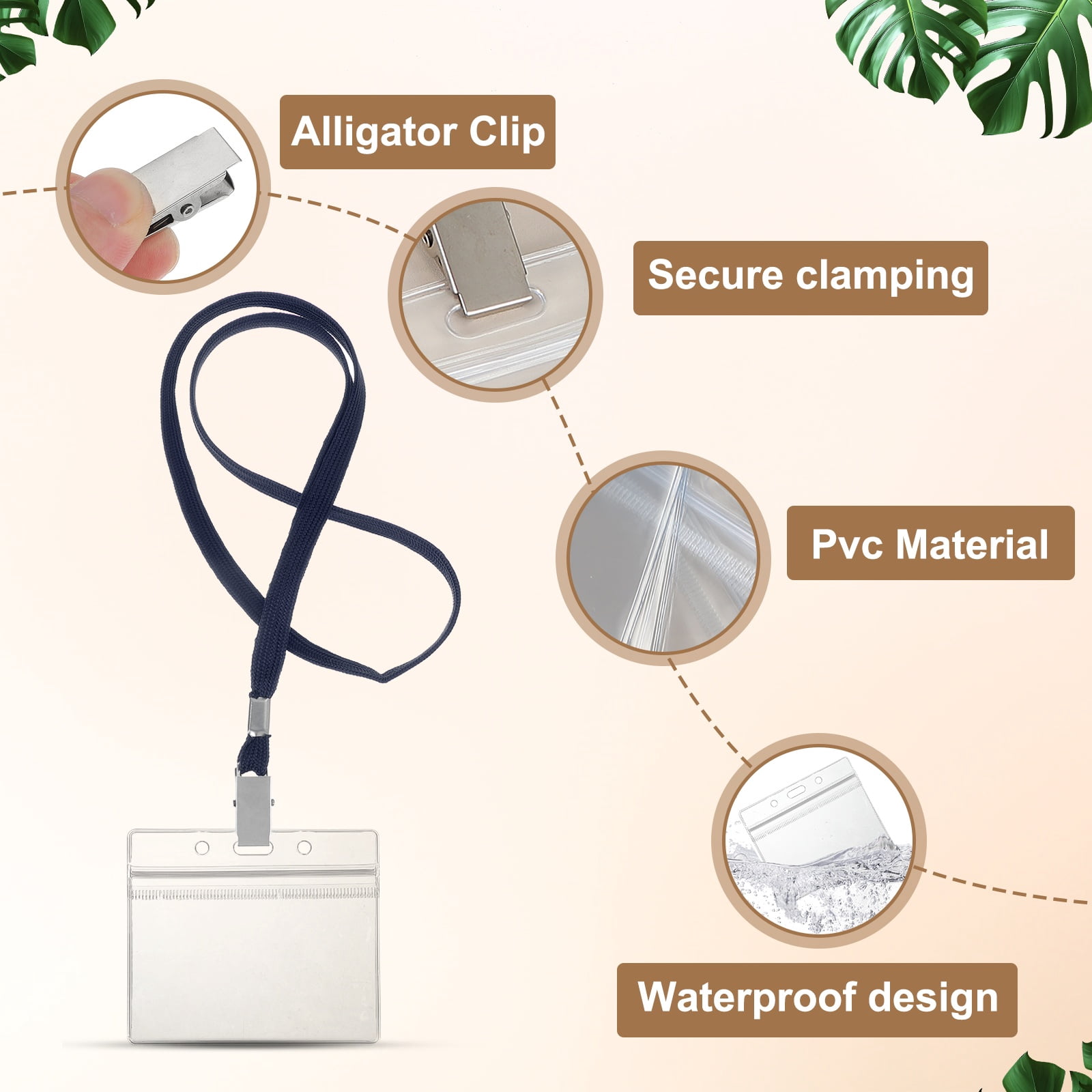 Uxcell 80 Set Name Tag Holders with Lanyard, Plastic Waterproof Horizontal Badge Holder with Alligator Clip Lanyards for ID Badges Office Teacher Events Meetings, Navy(4x2 Inch)