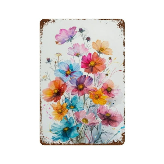 Retro Tin Sign with Beautiful Flowers – Decorative Metal Wall Art for Home and Garden, 8x12 Inch